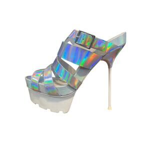 KURT GEIGER I Win Lug Sole Platfom Shoes Silver Sandals 39 8.5 9 Stiletto Heels